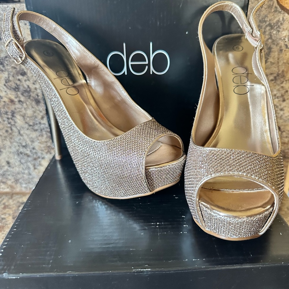 Deb Women's Glitter Peep Toe Heels - Gold